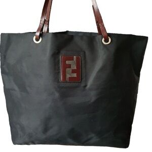 FENDI Nylon and Leather Trim Tote